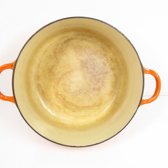 VTG Le Creuset France “E” 4.5 Qt Ribbed Flame Orange Enameled Dutch Oven Pot Lid - Picture 5 of 11